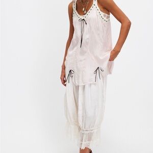 Free People Pale Pink Crochet-Trim Tank with Black Ties